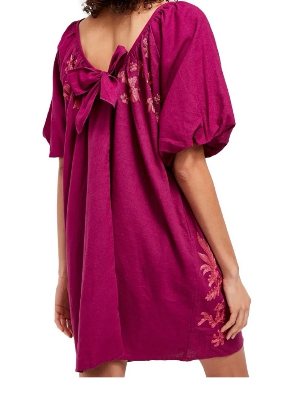 Free People Magenta Puff-Sleeve Women's Dress